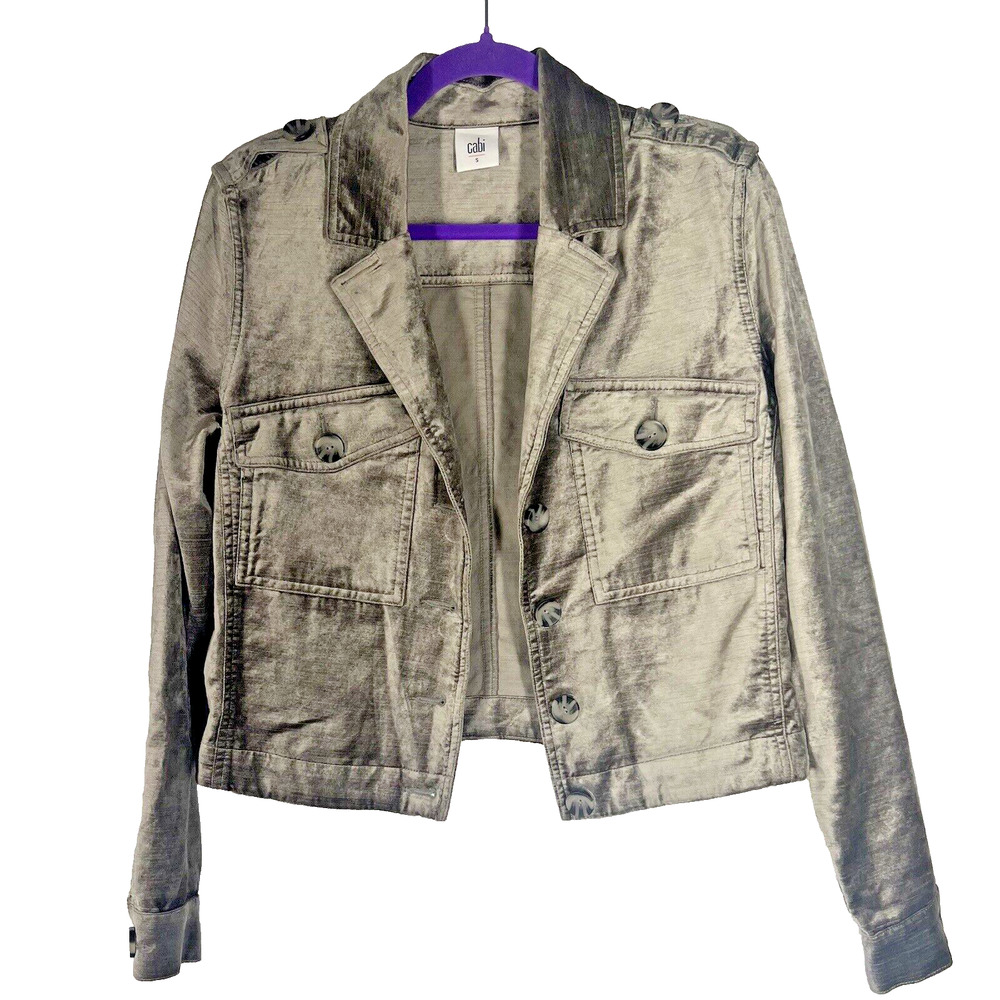 Cabi Velvet Jacket Womens Small Tan Taupe Velour Jean Moto Biker Retro Cropped
